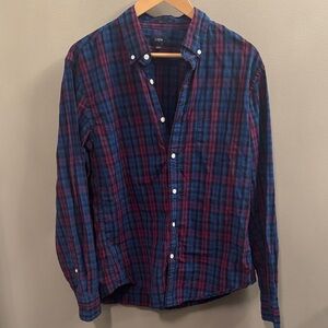 J. Crew Men's Blue and Red Plaid Shirt